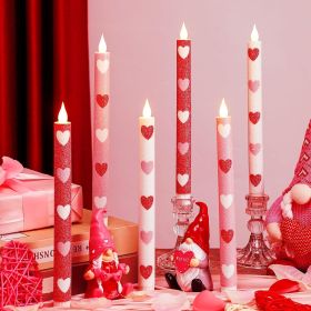6 Pcs Heart Glitter Flameless Taper Candles 10.6 Inch Valentines Day Candles Battery Operated LED Candlesticks for Valenties Wedding Bridal Birth