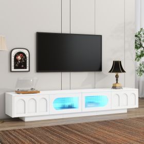 ON-TREND TV Stand With Fluted Tempered Glass Doors For TVs Up To 95'', Functional Media Console With Arched Cabinet Doors, Entertainment Center W (Option: White)