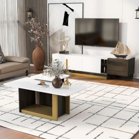 VIBE HAUS Modern Light Luxury TV Stand And Coffee Table Set Of 2, Modern TV Console,Wood Center Tables With Spacious Top, Storage Cabinet & Open (Option: White)