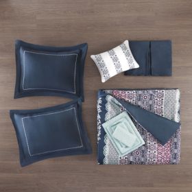 Queen Boho Comforter Set With Bed Sheets (Option: Navy)