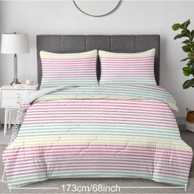Striped Comforter Set Full Size, Rainbow Comforter Bedding Set Pink Yellow Green Purple 3 Piece, 1 Comforter And 2 Pillow Shams (Option: Twin-Pink)