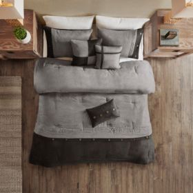 7 Piece Faux Suede Comforter Set (Option: Grey-King)