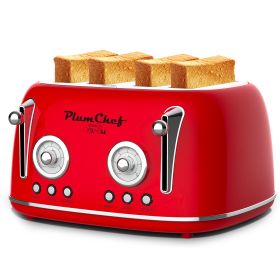 4 Slice Retro Toaster, Dual Control Toaster, 6 Settings, Bagel, Defrost, Removable Crumb Tray, Stainless Steel Housing, 1650W, Red, Amazon Resale (Option: WT3450D)