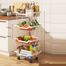 Foldable storage trolley with wheels, home storage basket, removable fruit and vegetable storage basket (Color: White)