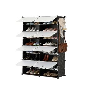Shoe rack storage cabinet, 8-layer shoe storage cabinet with door, stackable and detachable shoe storage cabinet (Color: black/8)