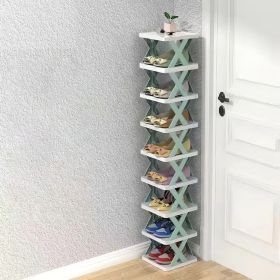 9Tier Narrow Entryway Shoe Rack Free Standing Vertical Shoe Organizer Plastic Shoes Storage Shelf Closet Hallway (Color: Blue)